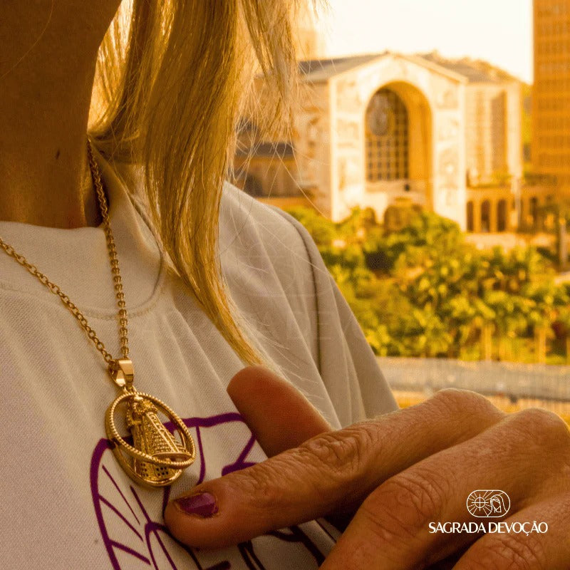 Colar Nossa Senhora Aparecida Dupla Face | Zircônia Premium Ouro 14K