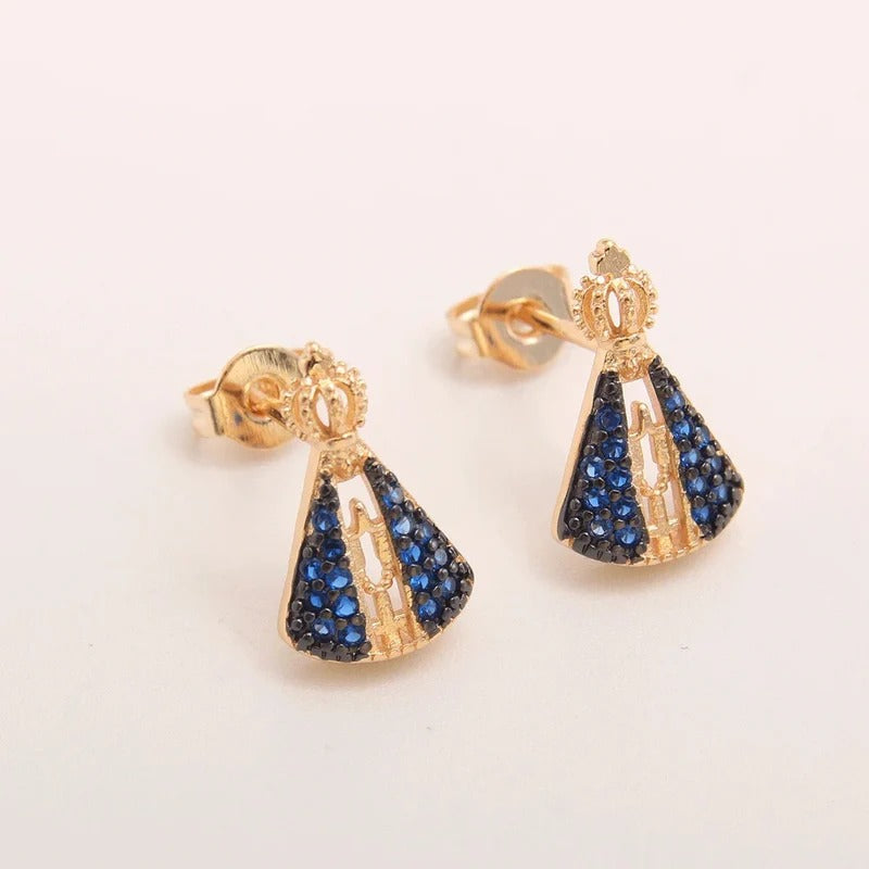 Brinco de Nossa Senhora Aparecida Celestial - Ouro 14K & Zircônia Premium