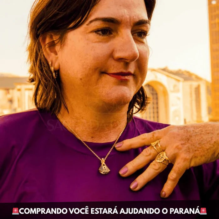 Colar Nossa Senhora Aparecida Dupla Face - Zircônia Premium & Ouro 14K [COMPRE 1 LEVE 2]